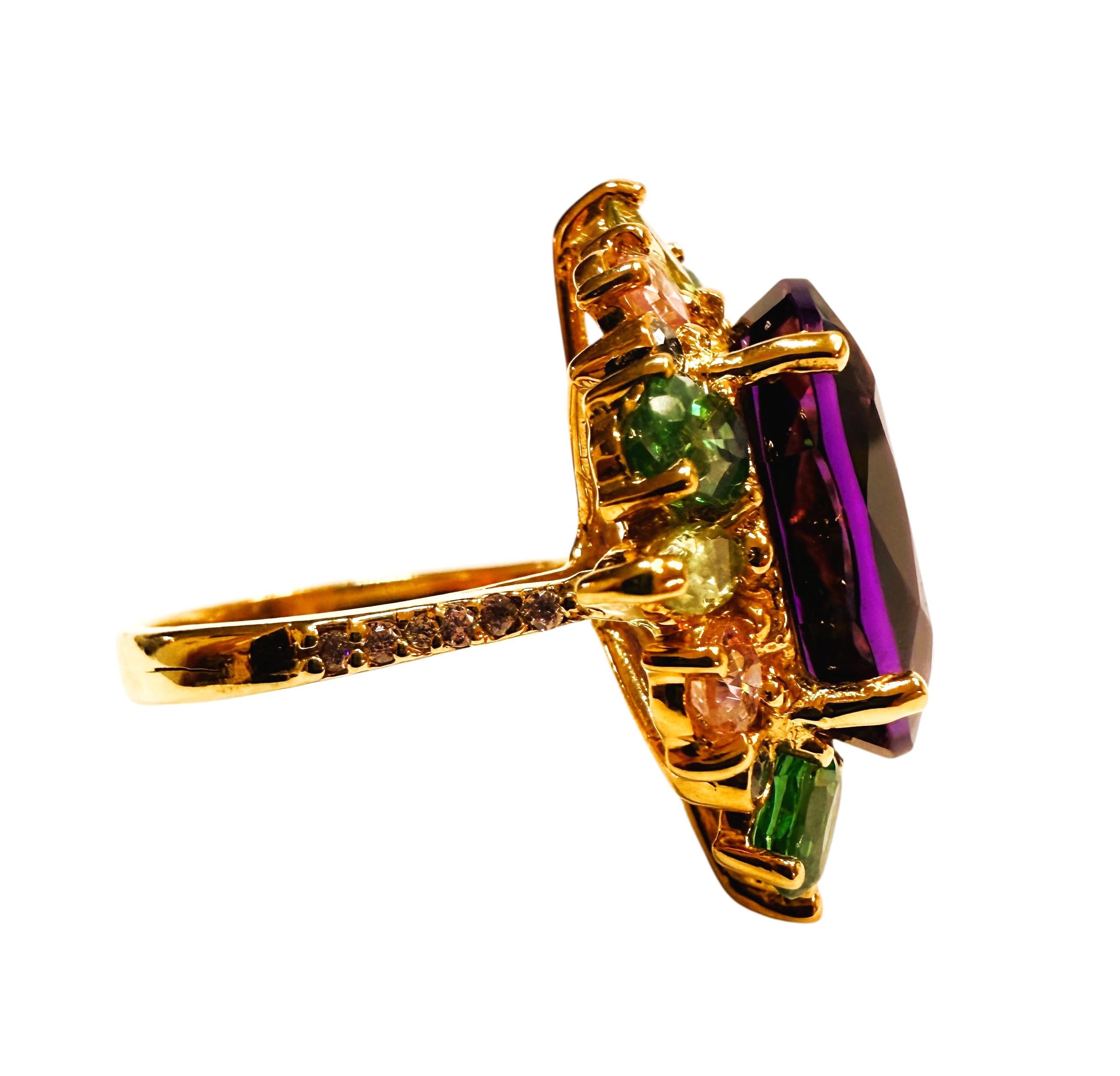 Women's New 10.7 Oval Cut Amethyst & Diamond Cut Sapphire 24K Rose Gold PL Ring