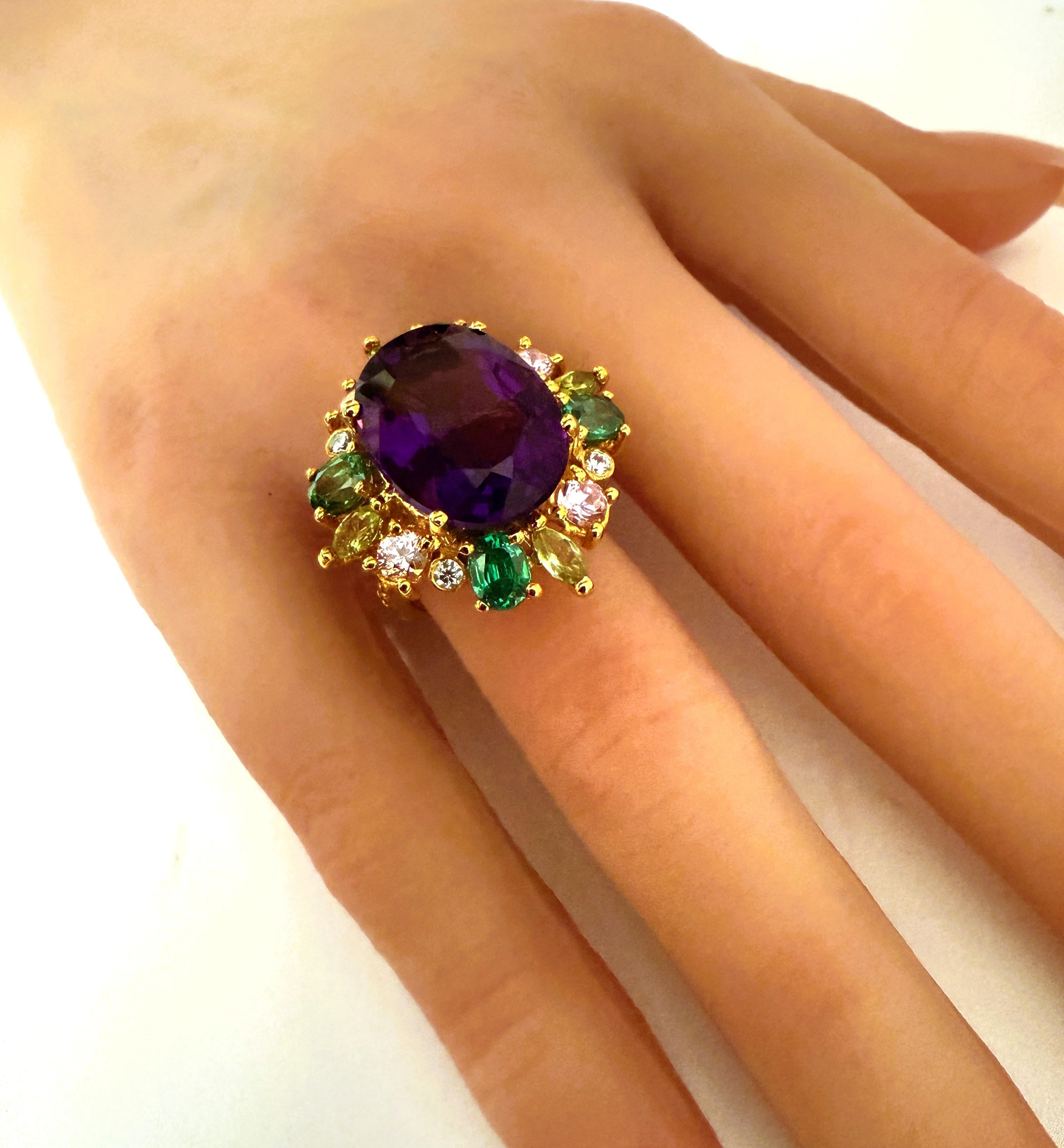 New 10.7 Oval Cut Amethyst & Diamond Cut Sapphire 24K Rose Gold PL Ring 1