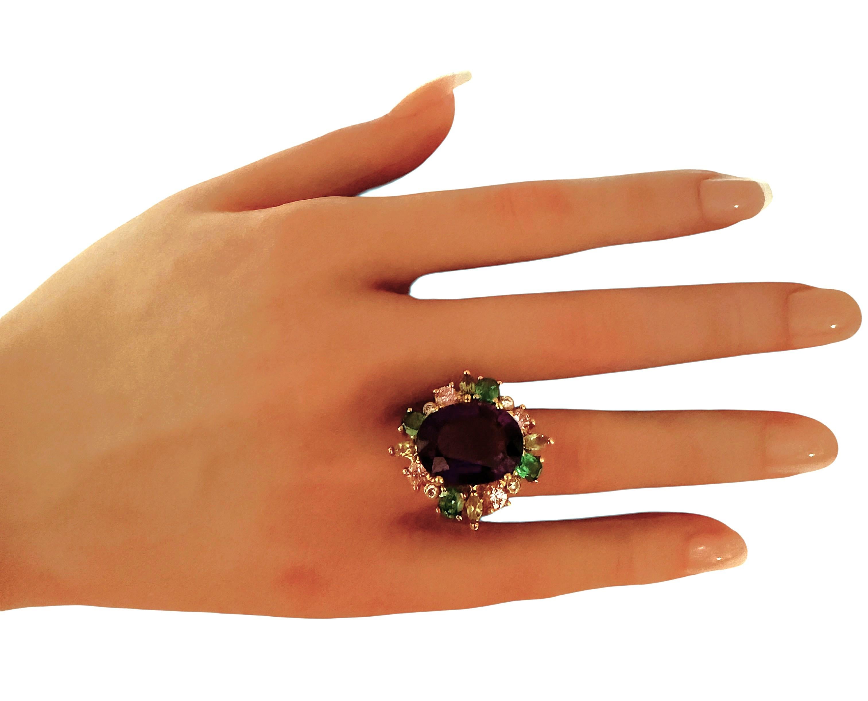 New 10.7 Oval Cut Amethyst & Diamond Cut Sapphire 24K Rose Gold PL Ring 4