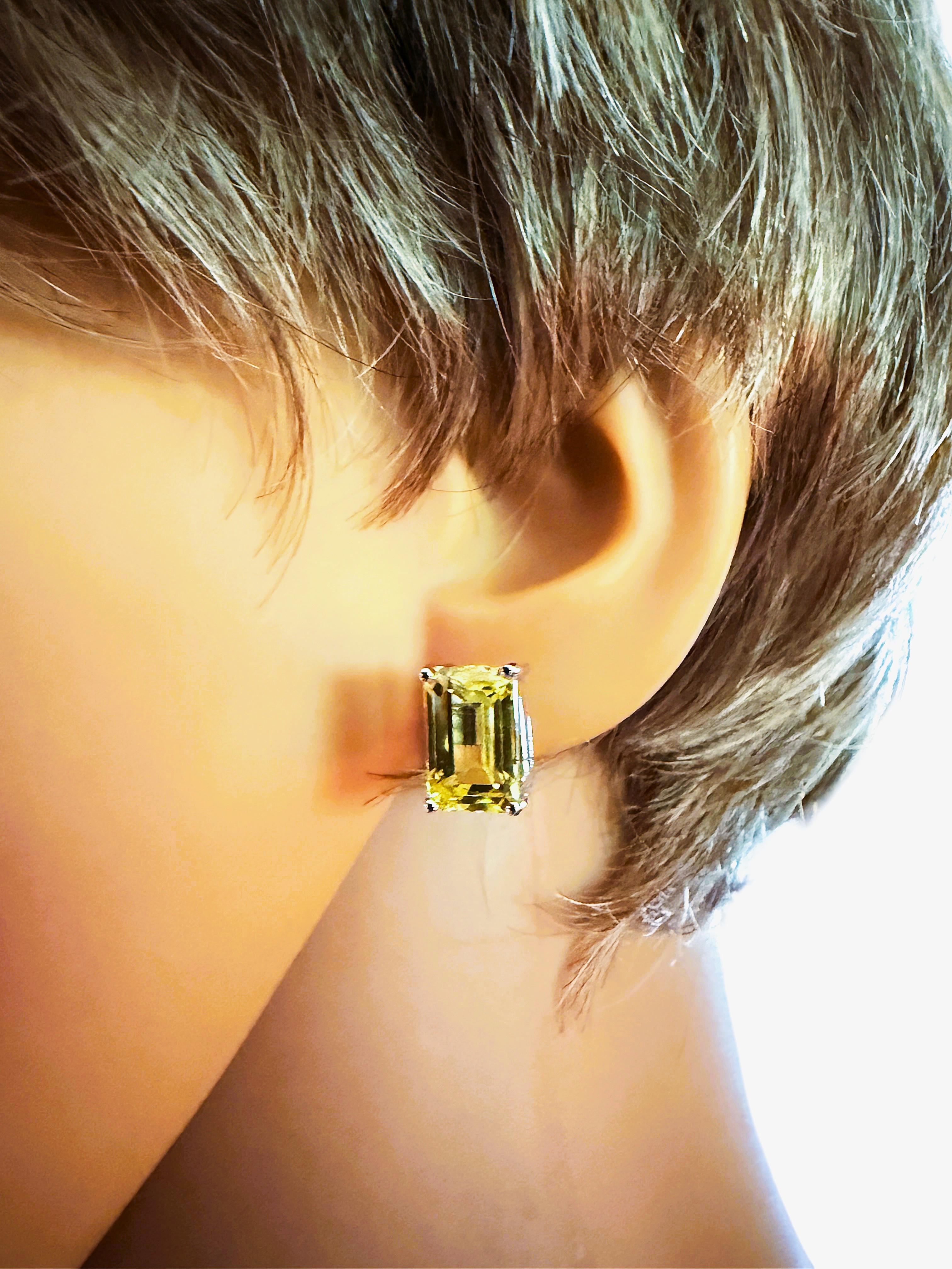 Art Deco New 10.9 Carat Lemon Yellow Sapphire Baguette Cut Saphire Sterling Earring For Sale