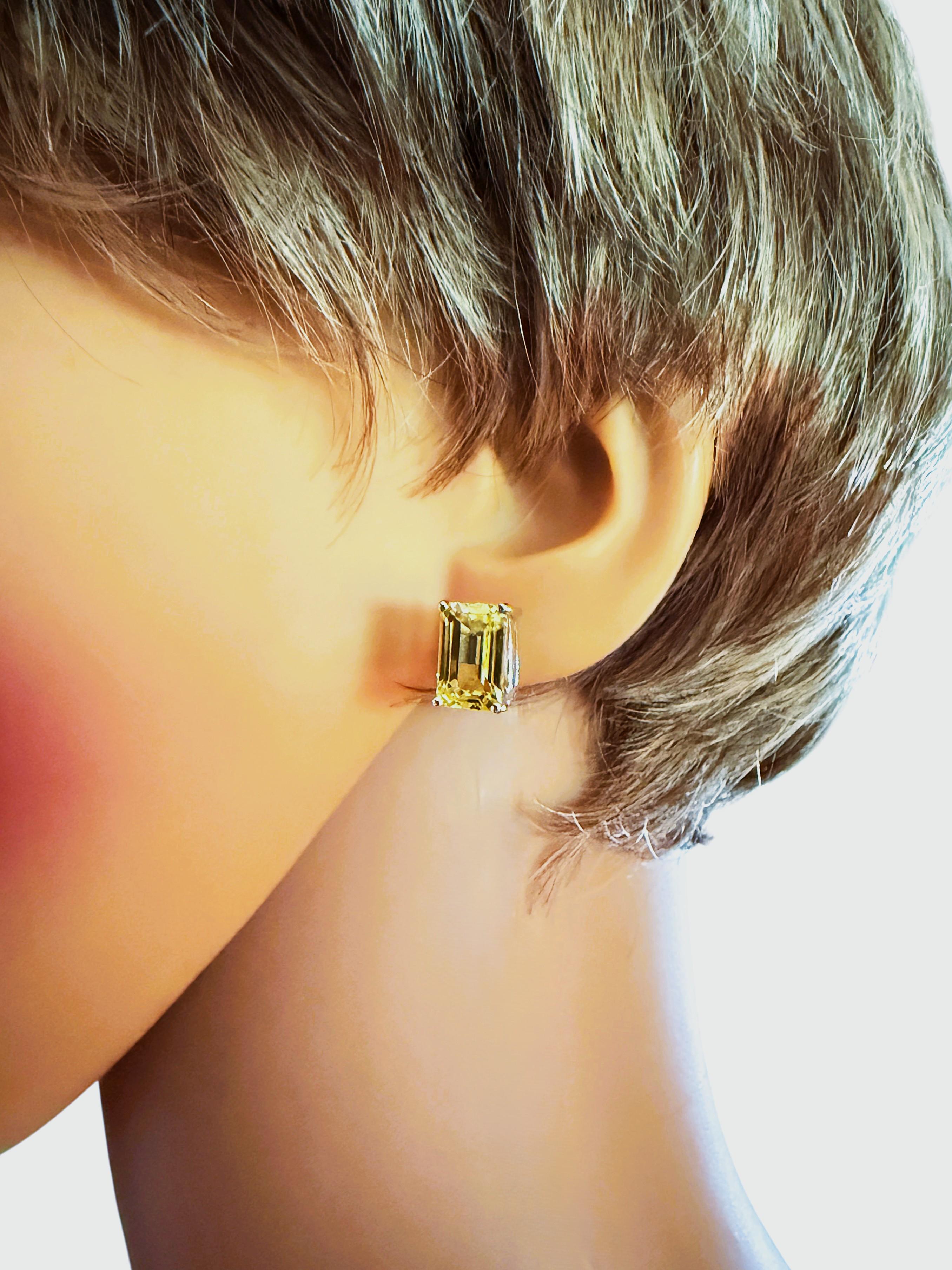 New 10.9 Carat Lemon Yellow Sapphire Baguette Cut Saphire Sterling Earring In Excellent Condition For Sale In Eagan, MN