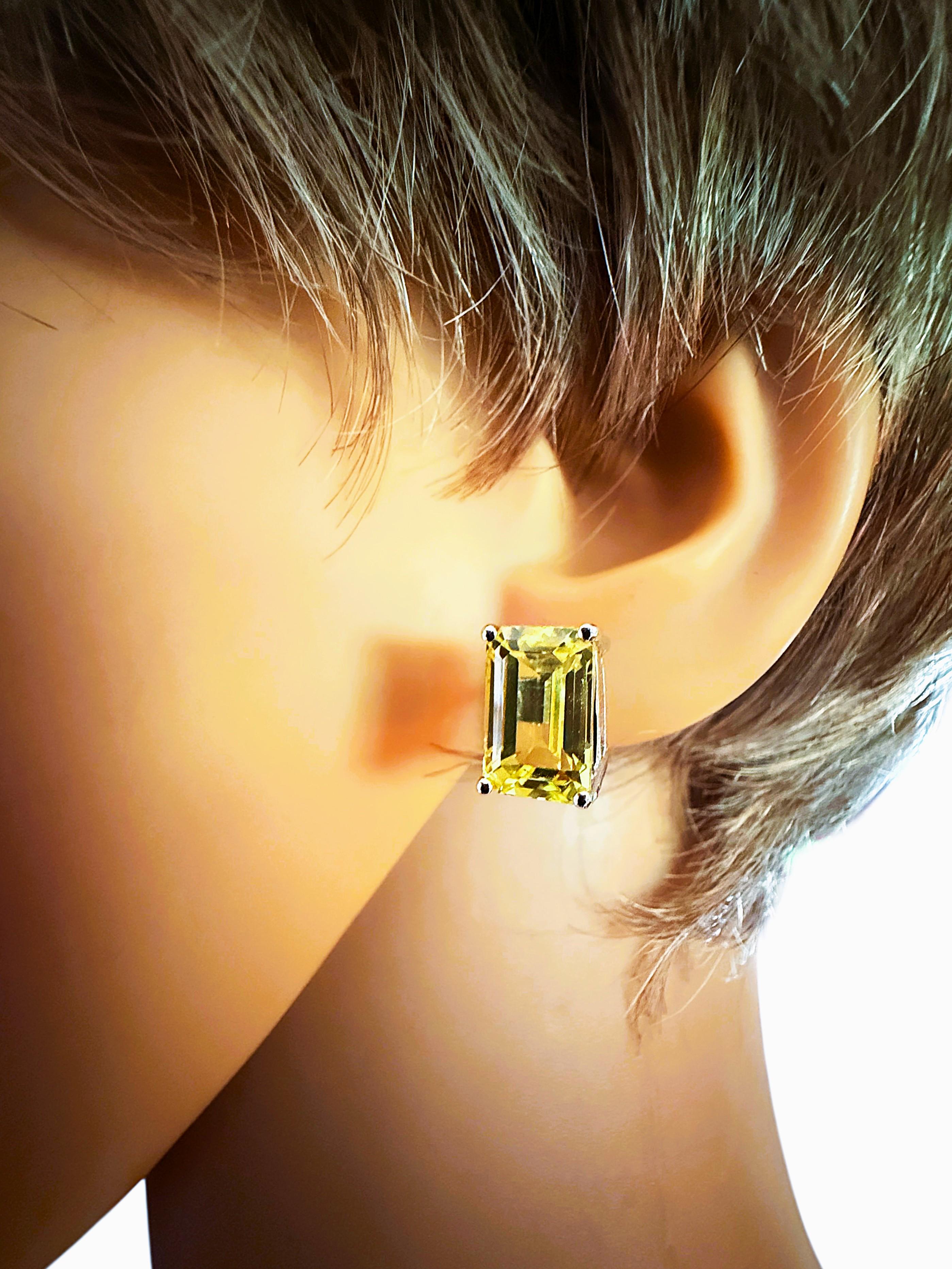 Women's New 10.9 Carat Lemon Yellow Sapphire Baguette Cut Saphire Sterling Earring For Sale