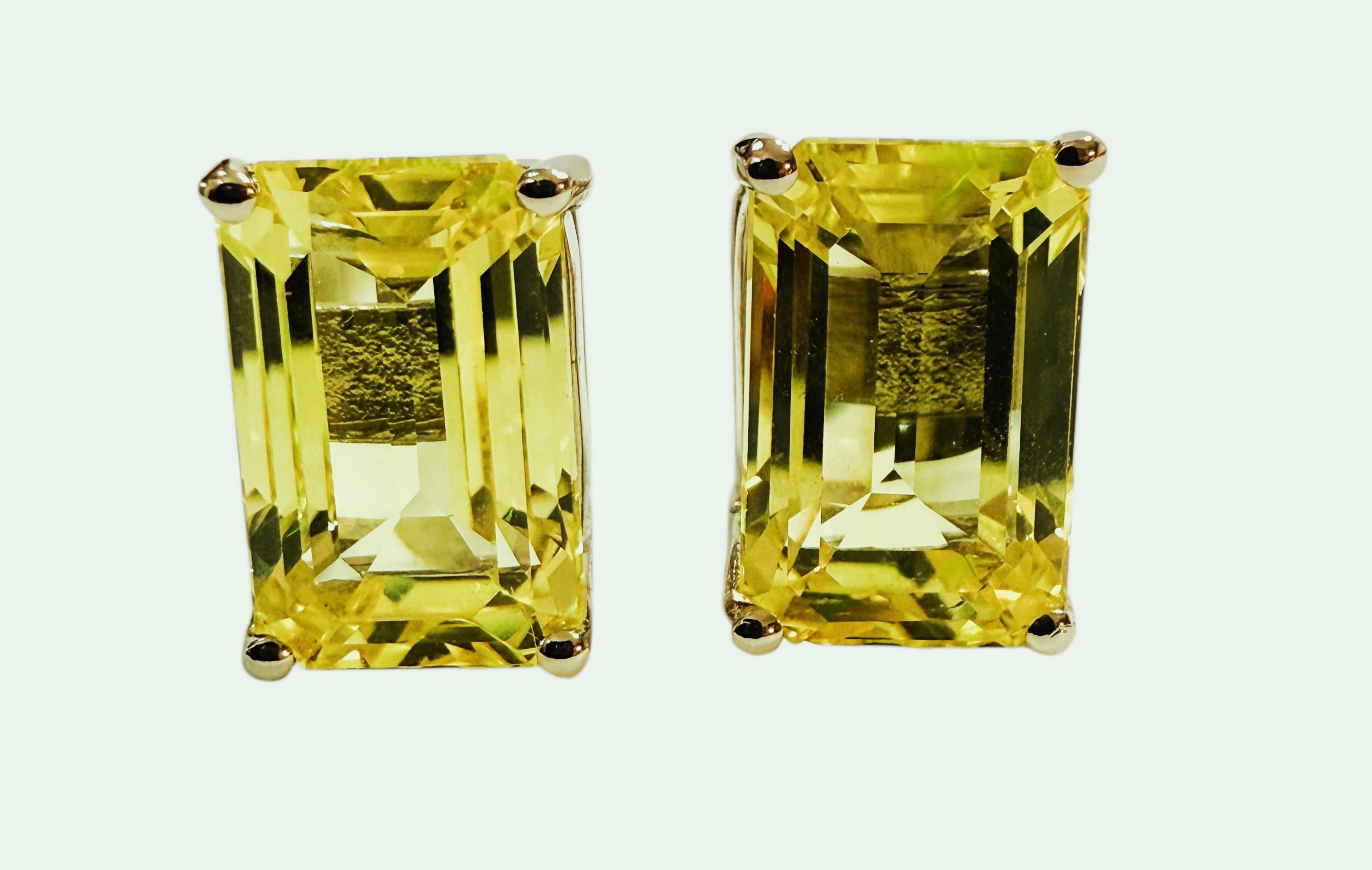 New 10.9 Carat Lemon Yellow Sapphire Baguette Cut Saphire Sterling Earring For Sale 1