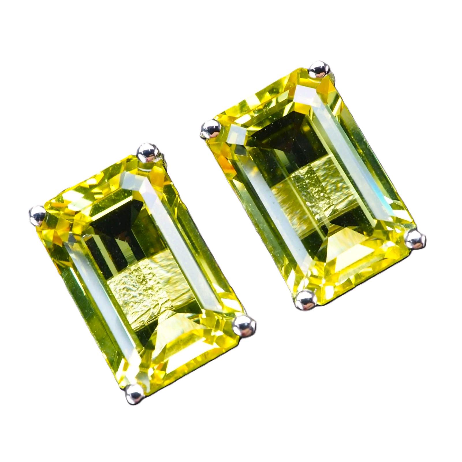 New 10.9 Carat Lemon Yellow Sapphire Baguette Cut Saphire Sterling Earring For Sale 2