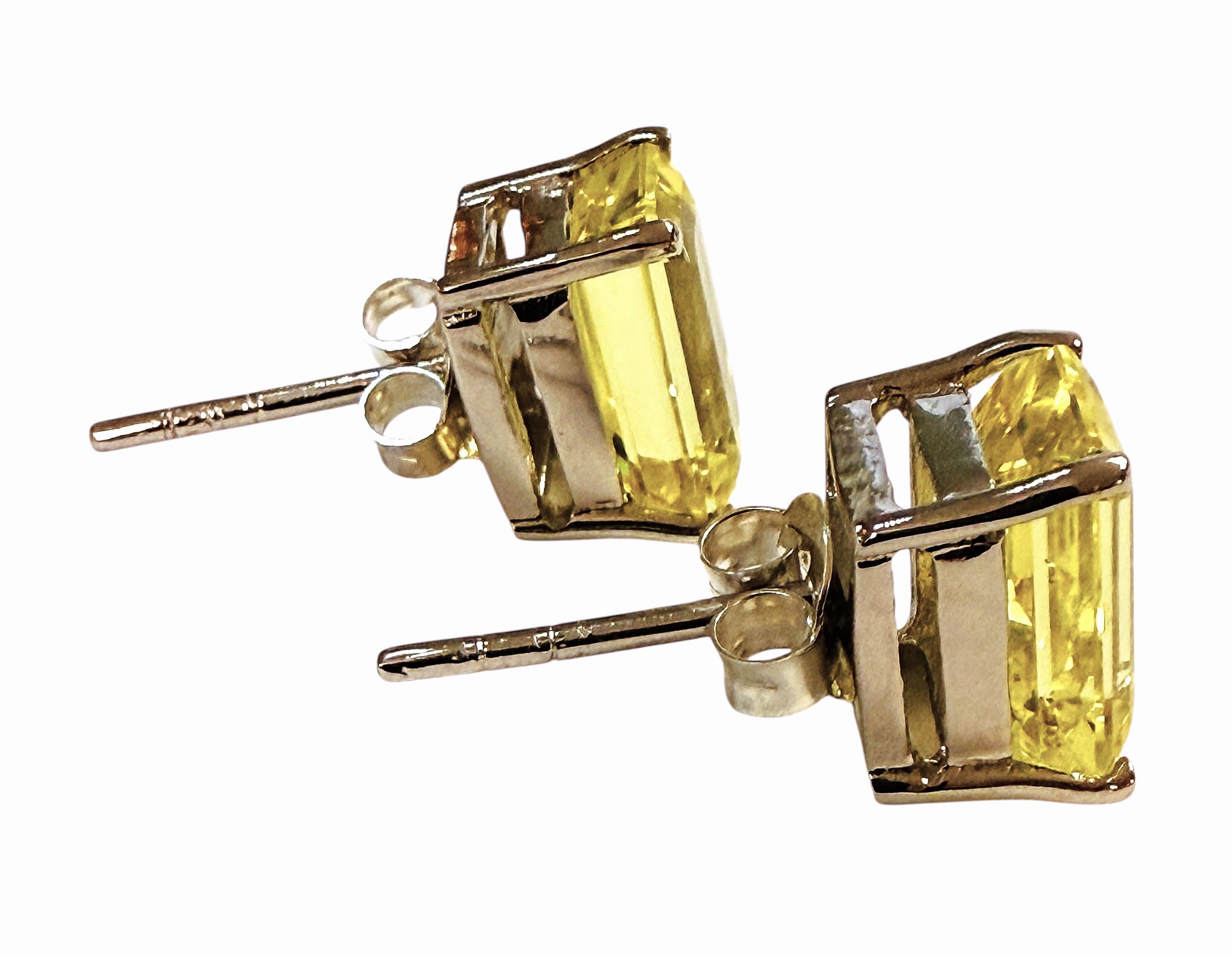New 10.9 Carat Lemon Yellow Sapphire Baguette Cut Saphire Sterling Earring For Sale 3