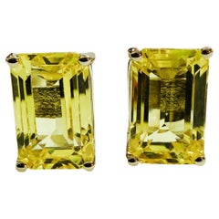 New 10.9 Carat Lemon Yellow Sapphire Baguette Cut Saphire Sterling Earring
