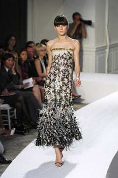 New $10950.00 Oscar De La Renta S/S 2008 Runway Sequin Feather Corset Dress US 6