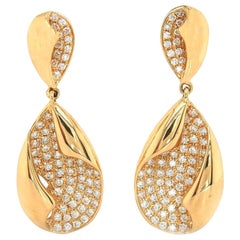 New 1.09ctw Pave Diamond Foldover Dangle Earrings in 18K Yellow Gold