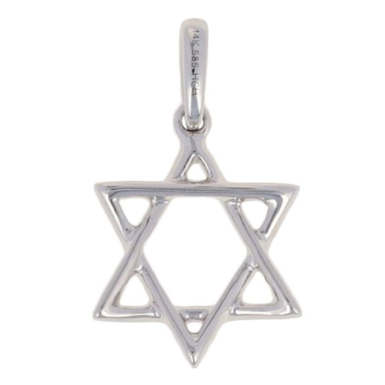 Taglio rotondo Nuovo ciondolo Stella di David con diamanti tondi e brillanti da 0,10 ct. in oro bianco 14k in vendita
