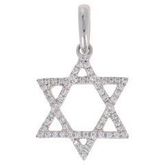 New .10ctw Round Brilliant Diamond Star of David Pendant, 14k White Gold Faith