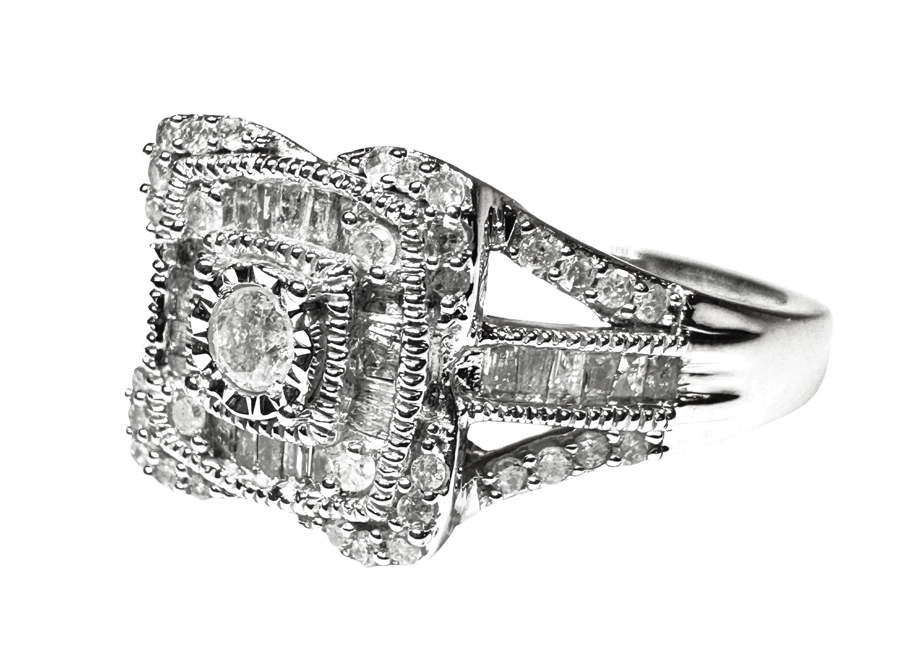 Baguette Cut New 10k WG Vintage 1 carat Diamond Ring Size 7with Appraisal For Sale