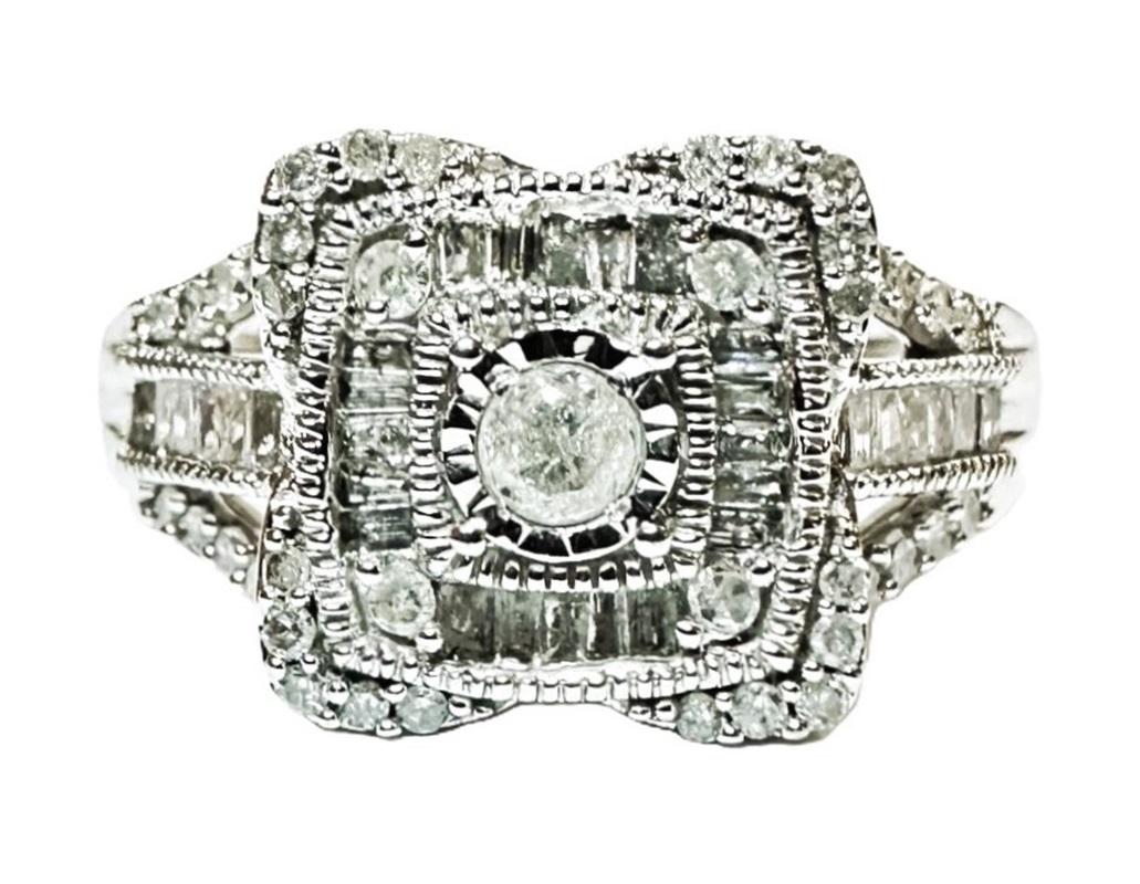 Women's New 10k WG Vintage 1 carat Diamond Ring Size 7with Appraisal For Sale