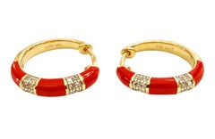 New 10k Yellow Gold Coral Enamel & .10 carat Diamond Bamboo Style Ring Size 6.75