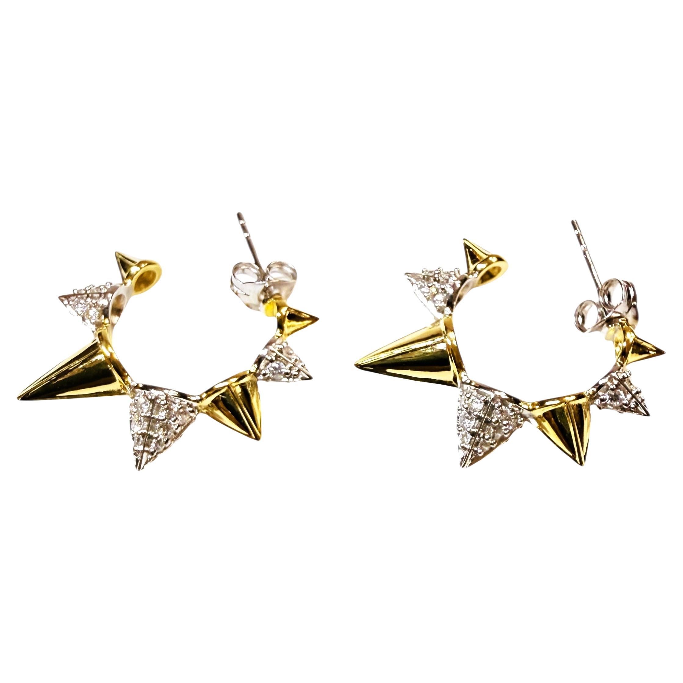 New 10k Yellow 
White Gold PL .50 Carat Diamond Spiked Brutalist Post Earrings en venta