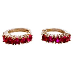 New 1.10 Carat Pink Ruby Sterling Silver Hoop Earrings