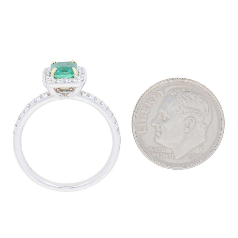 1.10 Carat Emerald and Diamond Ring, 14 Karat White Gold Halo 1
