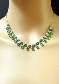New 11.13 Carat Green Topaz & Sapphire 14k White Gold PL Sterling Necklace