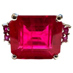 New 11.20 Carat Red Square & Diamond Cut Red Sapphire Sterling Ring Size 6