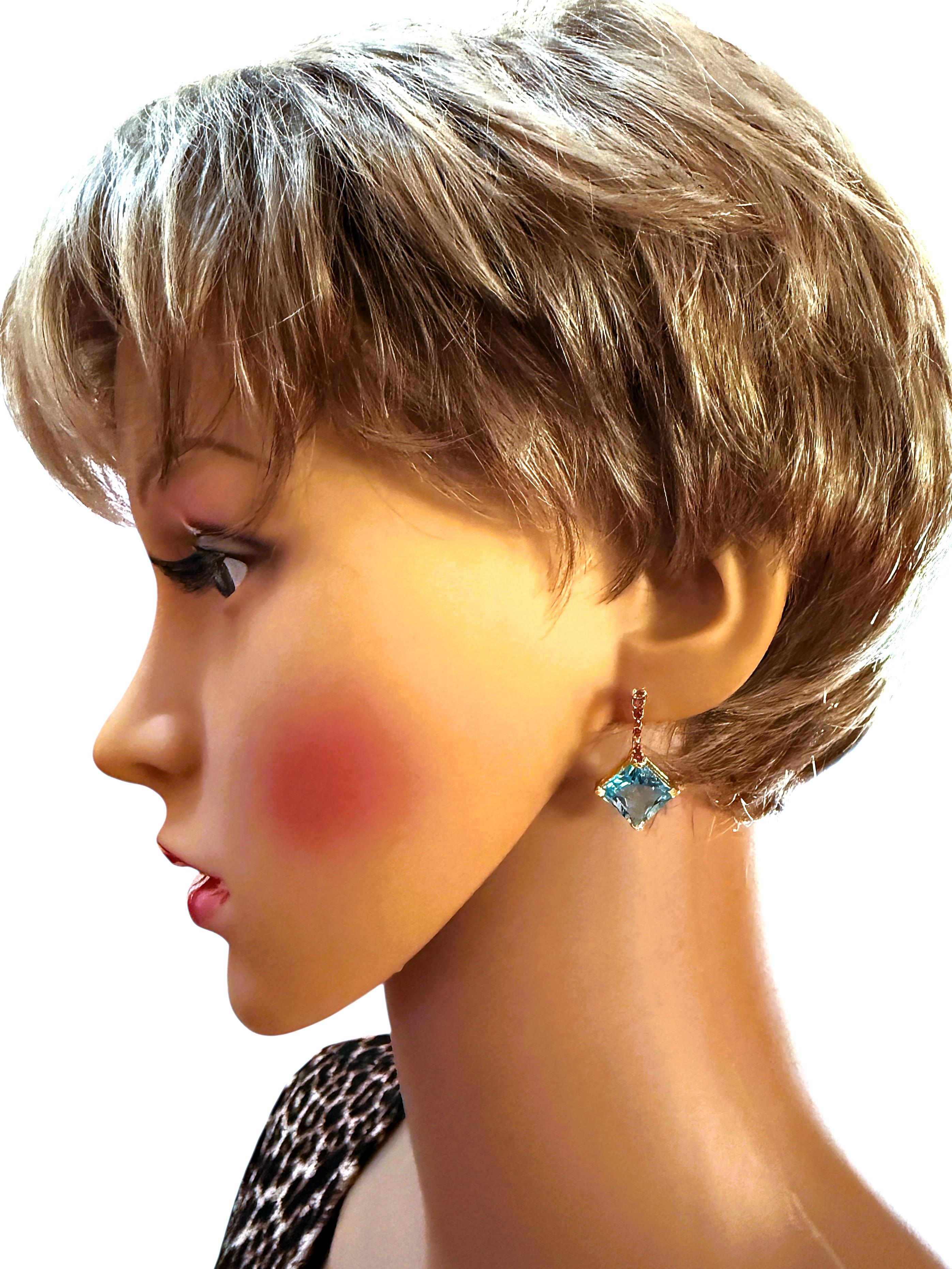 Neu 11,24 Karat Blautopas & Diamantschliff Granat Post Y Gold PL Sterling Ohrringe (Art déco) im Angebot