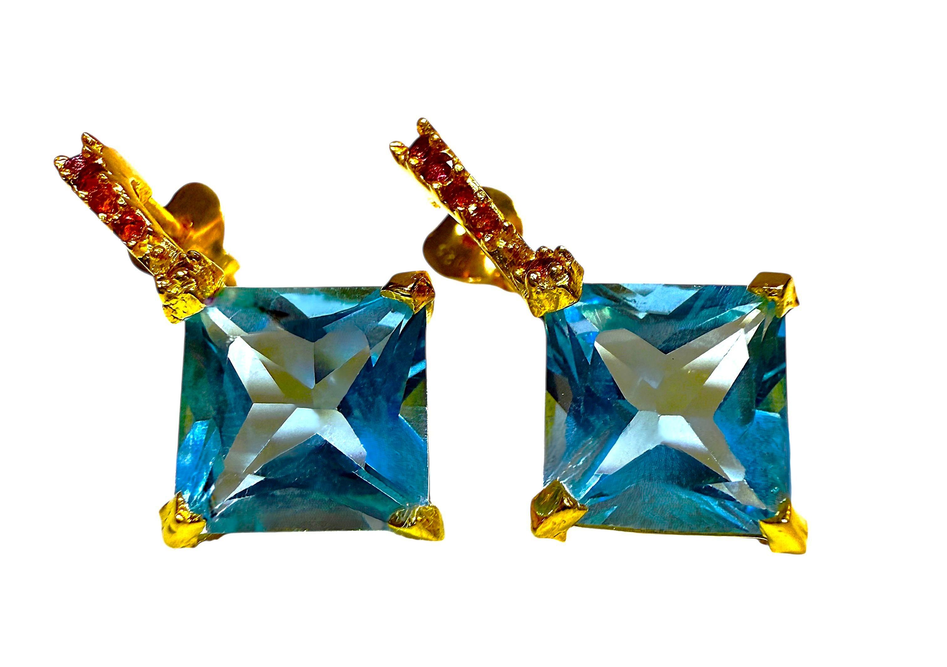 Neu 11,24 Karat Blautopas & Diamantschliff Granat Post Y Gold PL Sterling Ohrringe Damen im Angebot