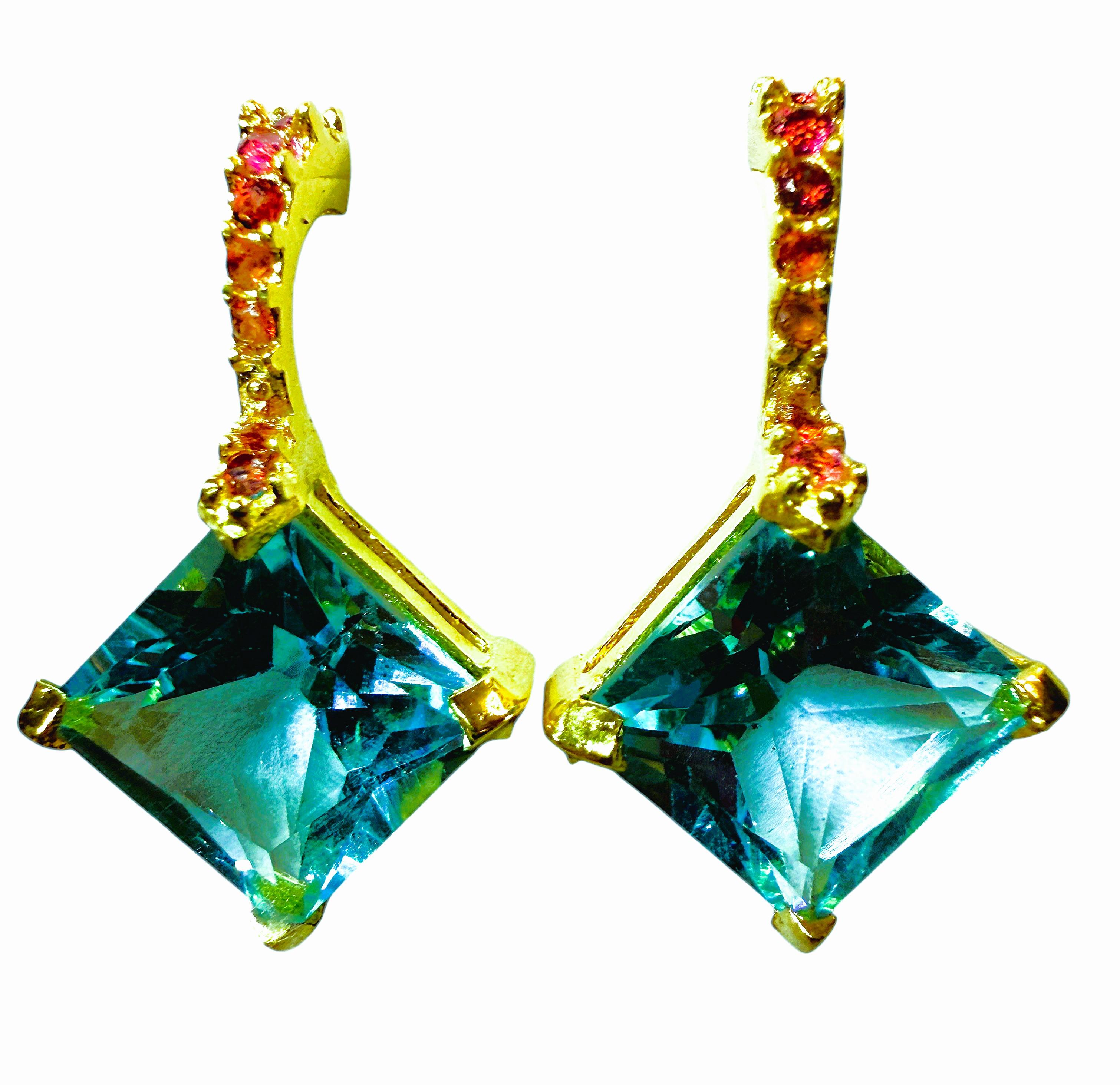 Neu 11,24 Karat Blautopas & Diamantschliff Granat Post Y Gold PL Sterling Ohrringe im Angebot 1