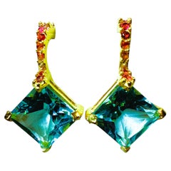 Neu 11,24 Karat Blautopas & Diamantschliff Granat Post Y Gold PL Sterling Ohrringe