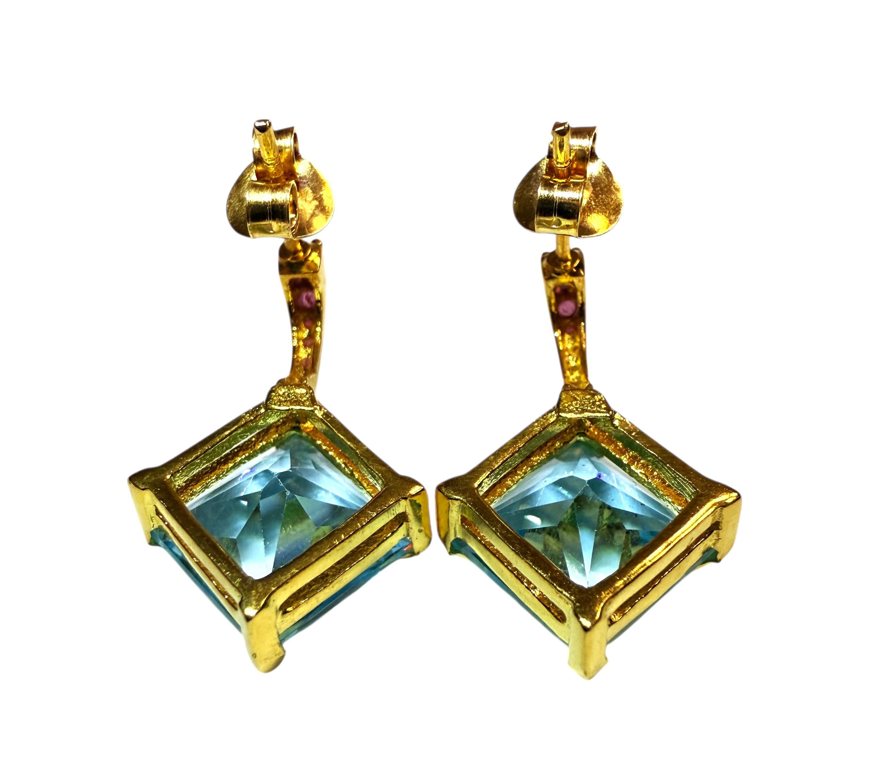 Neu 11,24 Karat Blautopas & Diamantschliff Granat Post Y Gold PL Sterling Ohrringe im Angebot 2