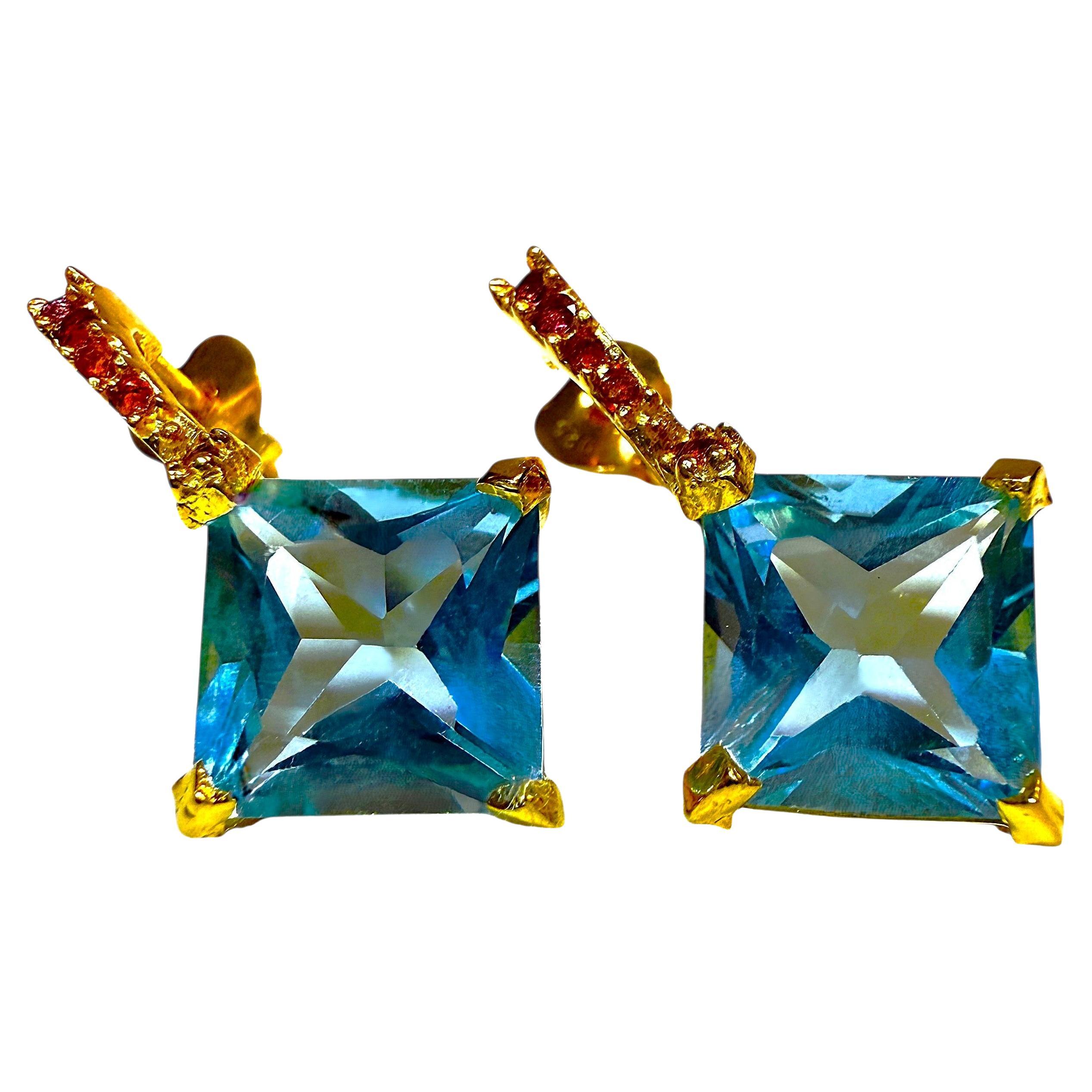 Neu 11,24 Karat Blautopas 
Diamantschliff Granat Post Y Gold PL Sterling Ohrringe im Angebot