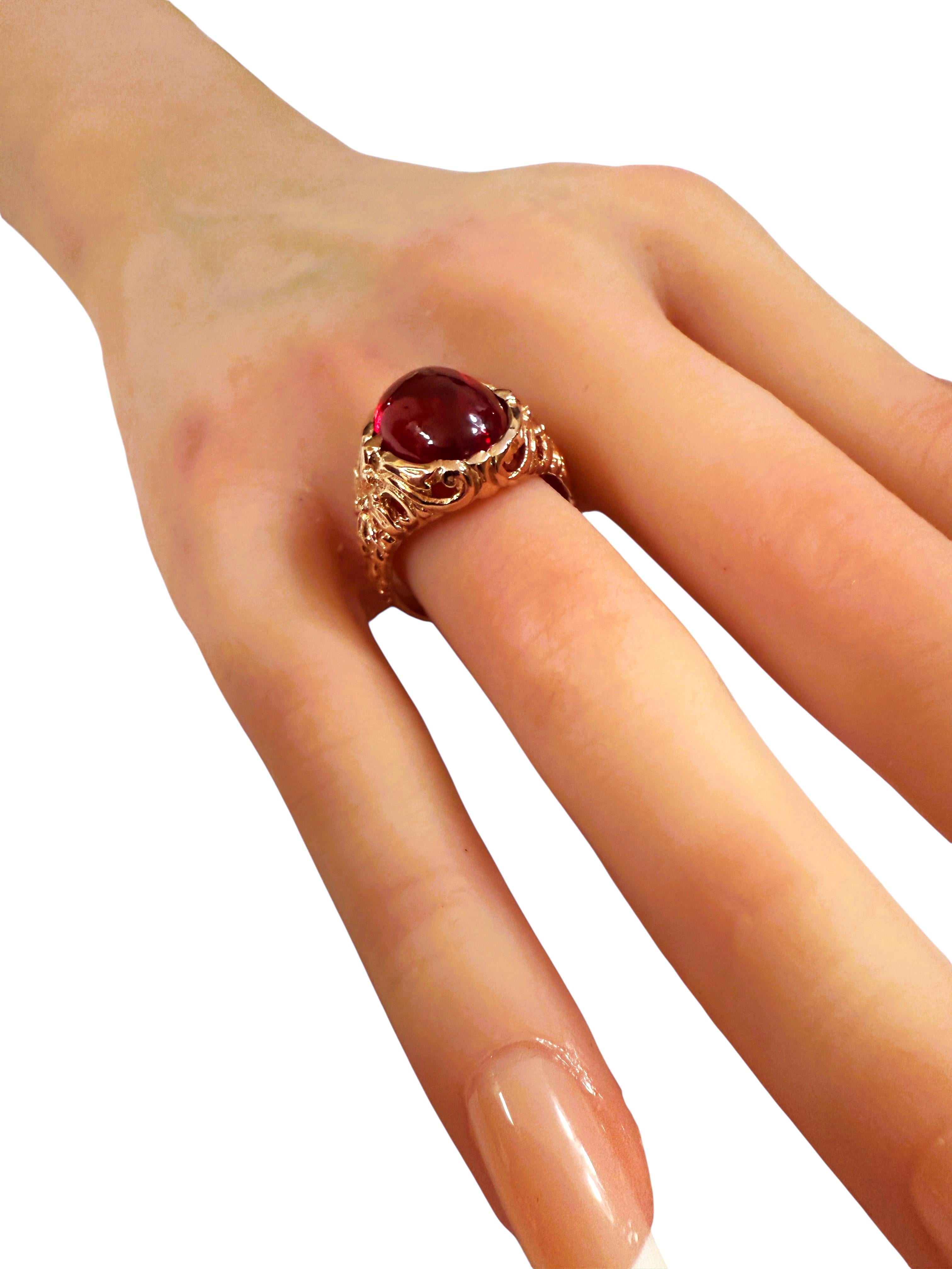 Nuevo Anillo de plata de ley con cabujón de rubelita de 11,25 quilates y oro rosa PL talla 7 en venta 1