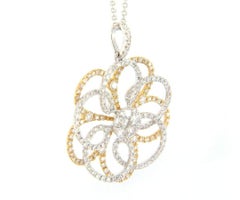 New 1.12ctw Diamond Two Tone Open Spiral Flower Pendant Necklace in 18K