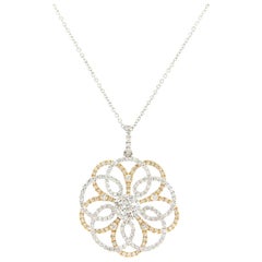 New 1.12ctw Diamond Two Tone Open Spiral Flower Pendant Necklace in 18K