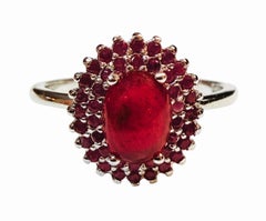 New 1.14 Carat Red Ruby Cabochon & Diamond Cut Ruby Sterling Earrings