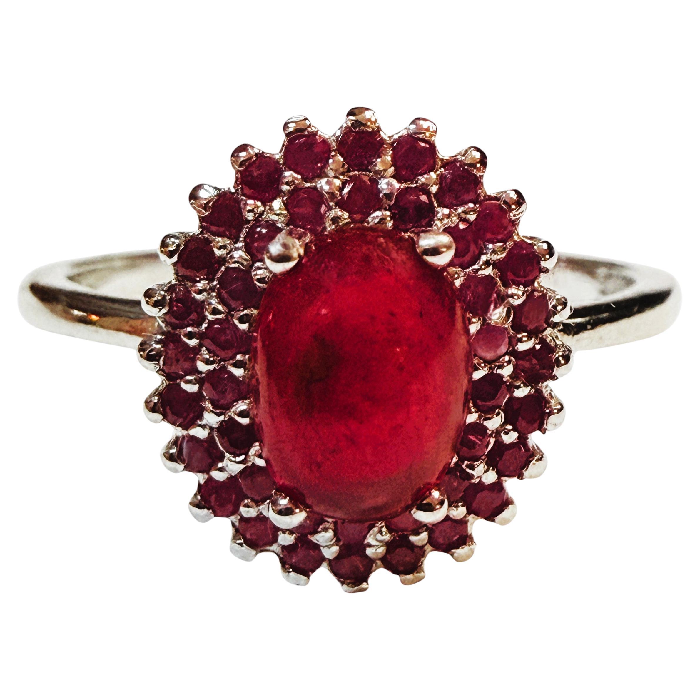 New 1.14 Carat Red Ruby Cabochon 
Diamond Cut Ruby Sterling Earrings