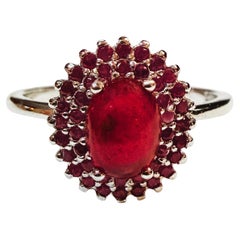 New 1.14 Carat Red Ruby Cabochon & Diamond Cut Ruby Sterling Earrings