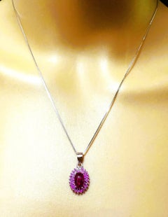 Neu 1,14 Karat roter Rubin Cabochon & Diamantschliff Rubin Sterling Anhänger Halskette