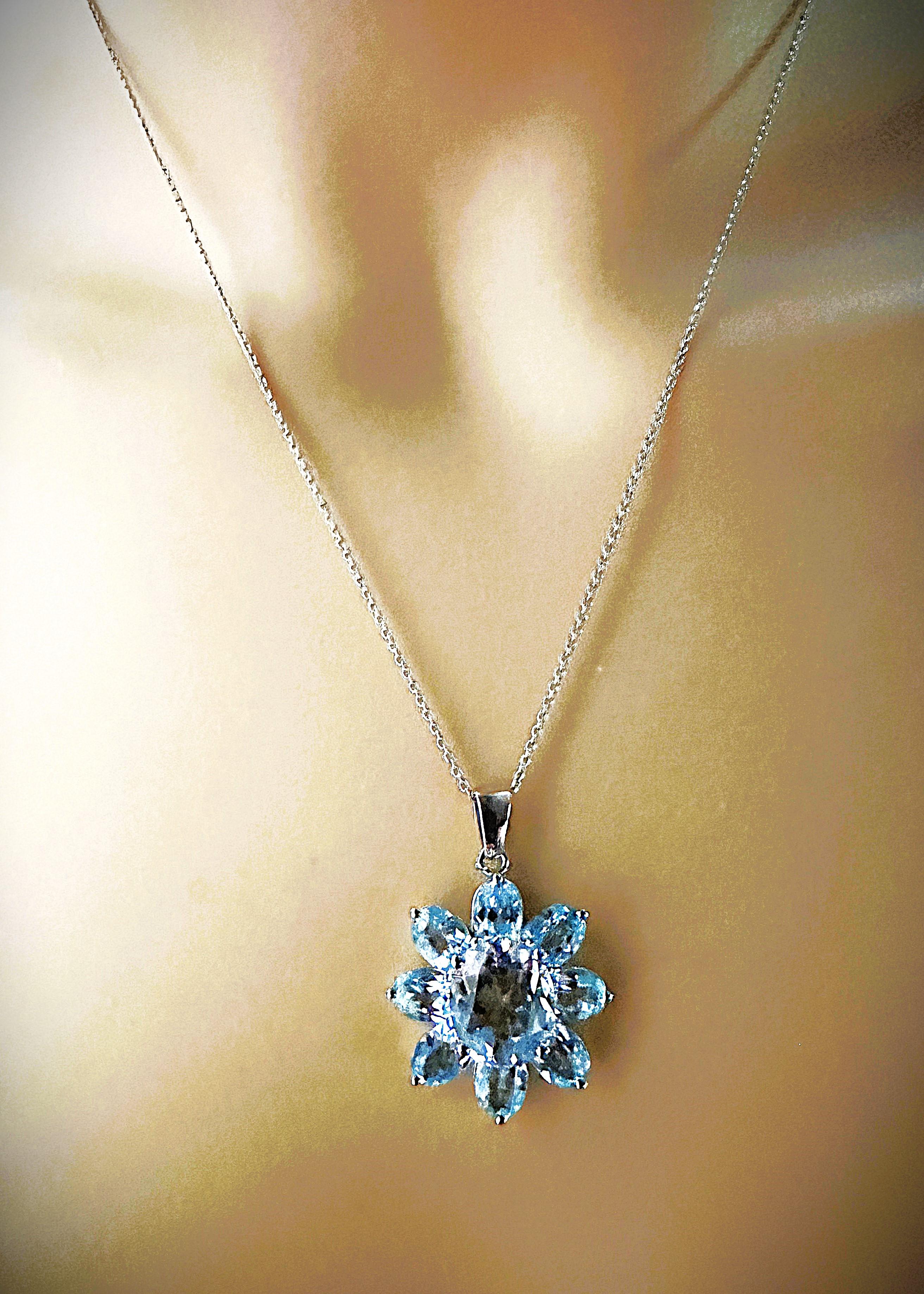 Oval Cut New 11.4 Carat Light Blue & Aqua Blue Sapphire Sterling Pendant Necklace