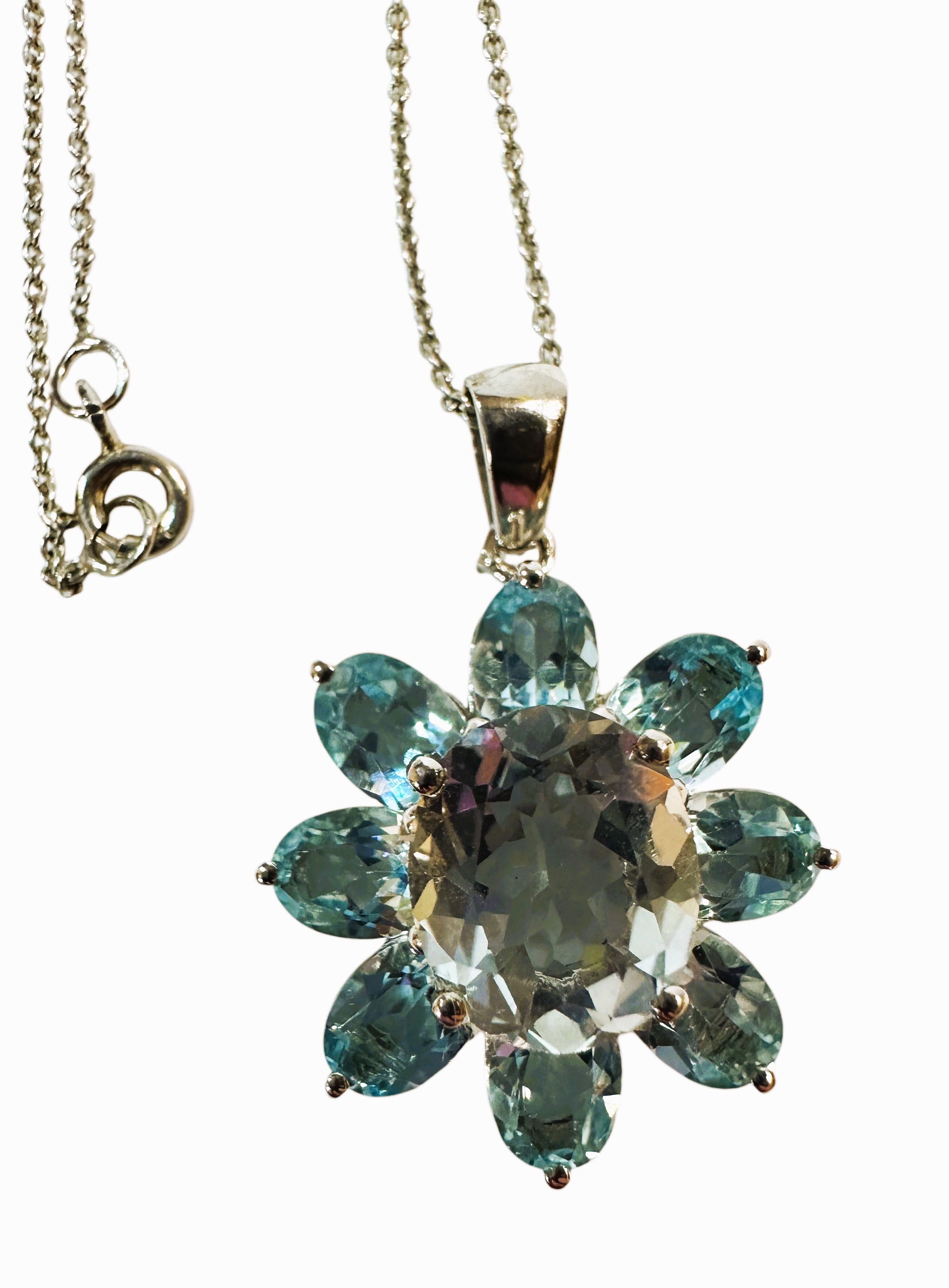 New 11.4 Carat Light Blue & Aqua Blue Sapphire Sterling Pendant Necklace In New Condition In Eagan, MN