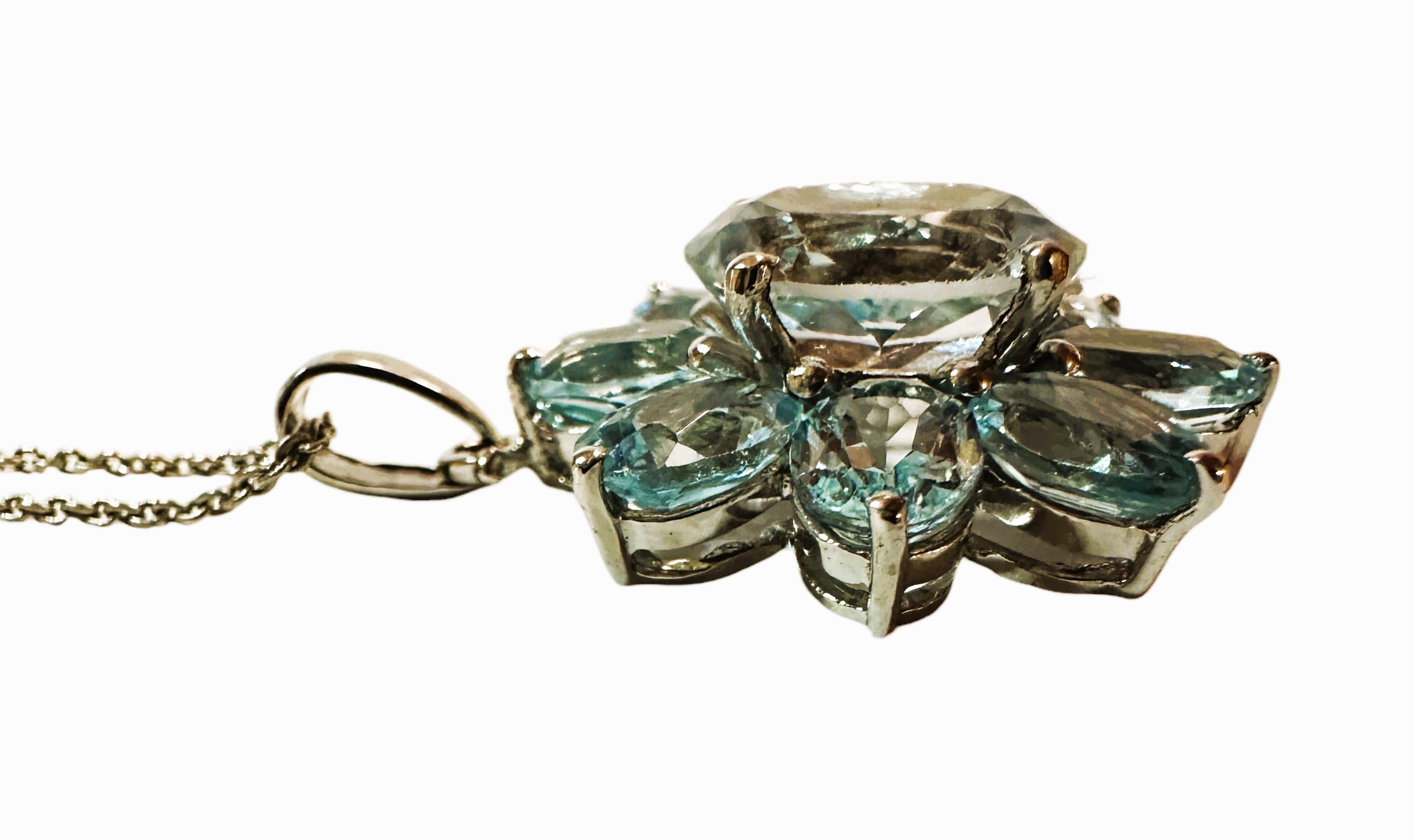 Women's New 11.4 Carat Light Blue & Aqua Blue Sapphire Sterling Pendant Necklace