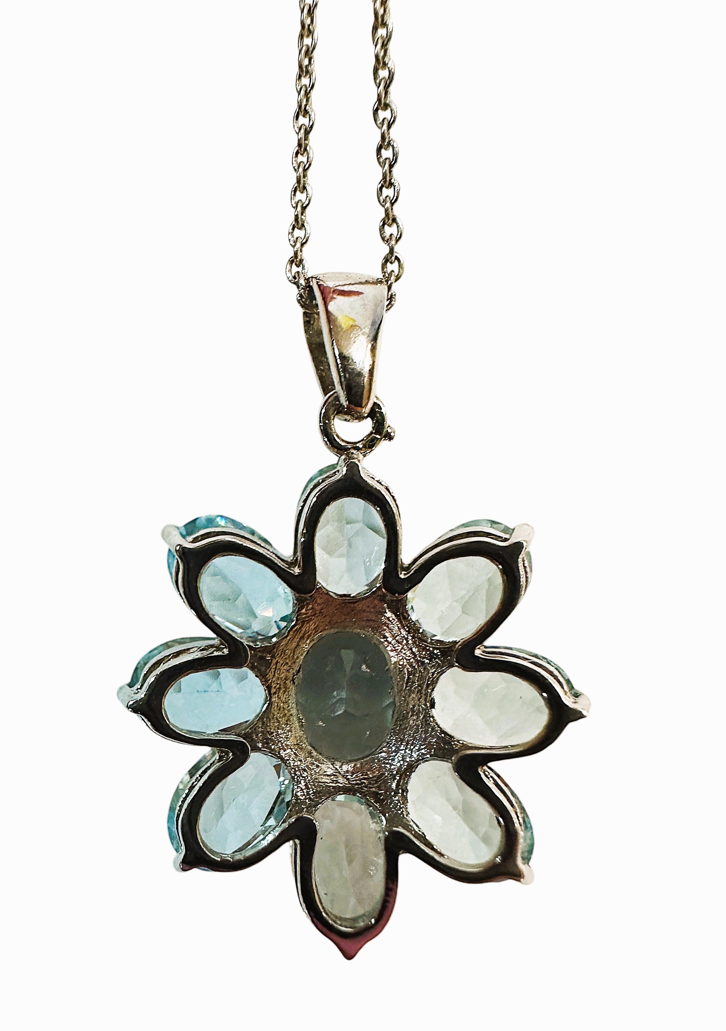 New 11.4 Carat Light Blue & Aqua Blue Sapphire Sterling Pendant Necklace 1