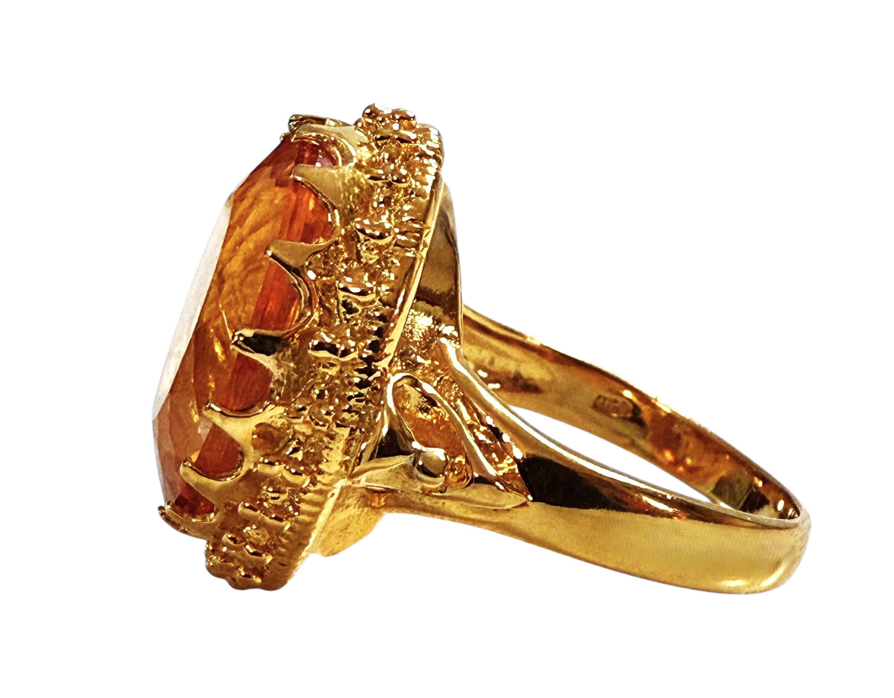 Neu 11,45 Karat Goldgelber Saphir 24K Gelbgold PL Sterling Ring (Art déco) im Angebot