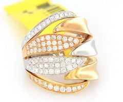 New 1.14ctw Pave Diamond Tri-Tone Leaf Wide Ring in 14K