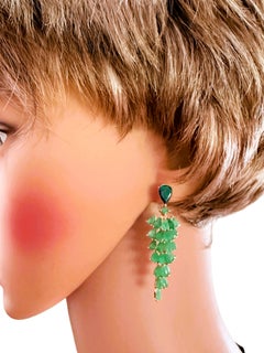 New 11.5 Carat Emerald & 2.5 Black Opal 14k Yellow Gold Pl Sterling Earrings