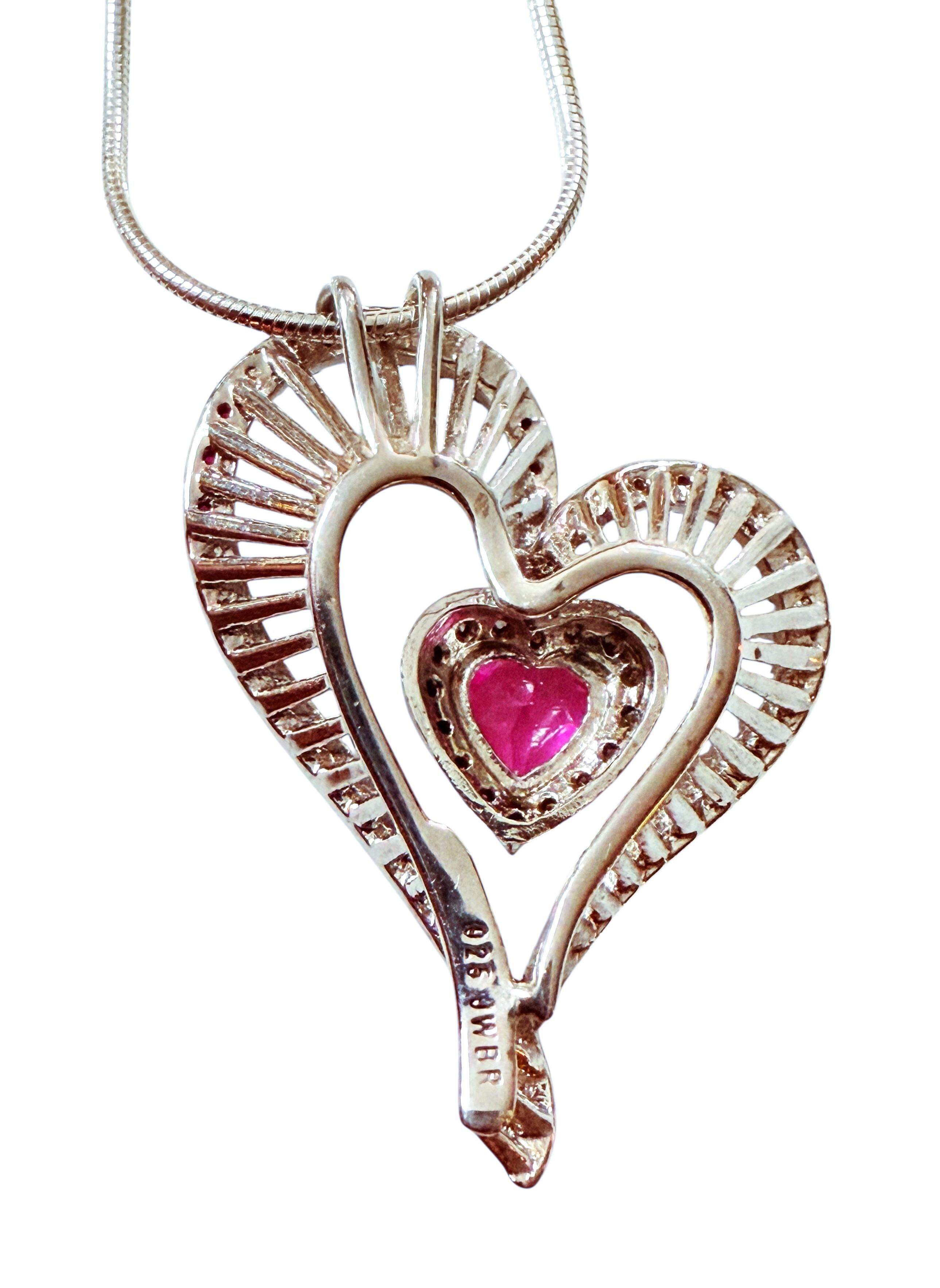 Nuevo collar de zafiro rosa corazón de 1,15 quilates y zafiro rojo talla diamante de ley en venta 5