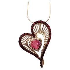 New 1.15 Carat Heart Pink Sapphire & Diamond Cut Red Sapphire Sterling Necklace