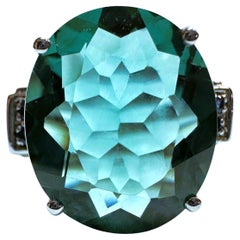 Neuer 11.50 Karat Ozeanblauer Aquamarin & Diamantschliff Saphir Sterling Ring