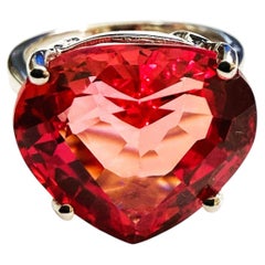 Nuovo anello in argento 925 con zaffiro taglio cuore Padparadscha da 11,50 carati