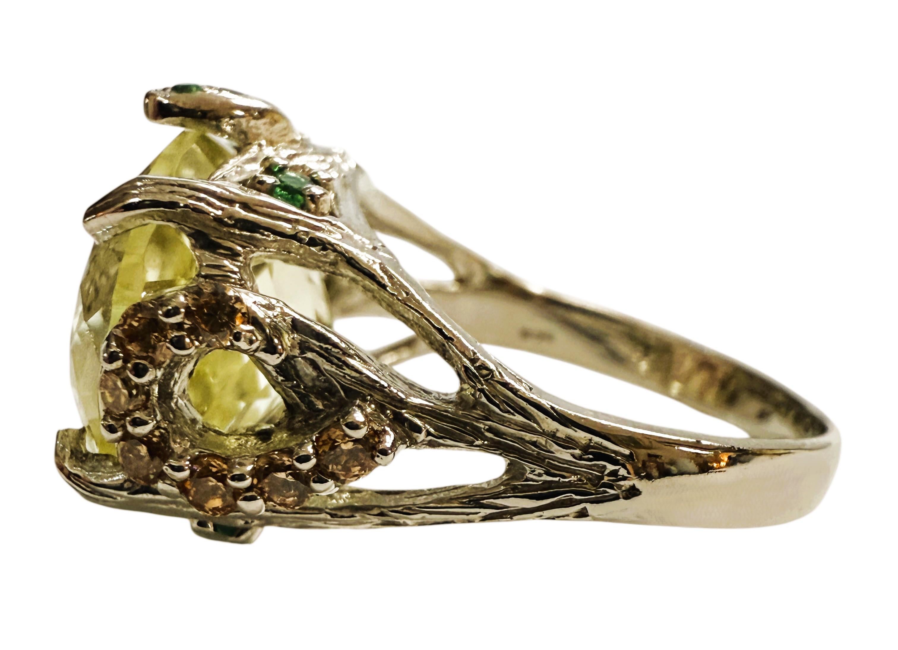 Neu 11,7 Karat Blassgelber Saphir & Diamantschliff Saphir Sterling Ring (Art déco) im Angebot