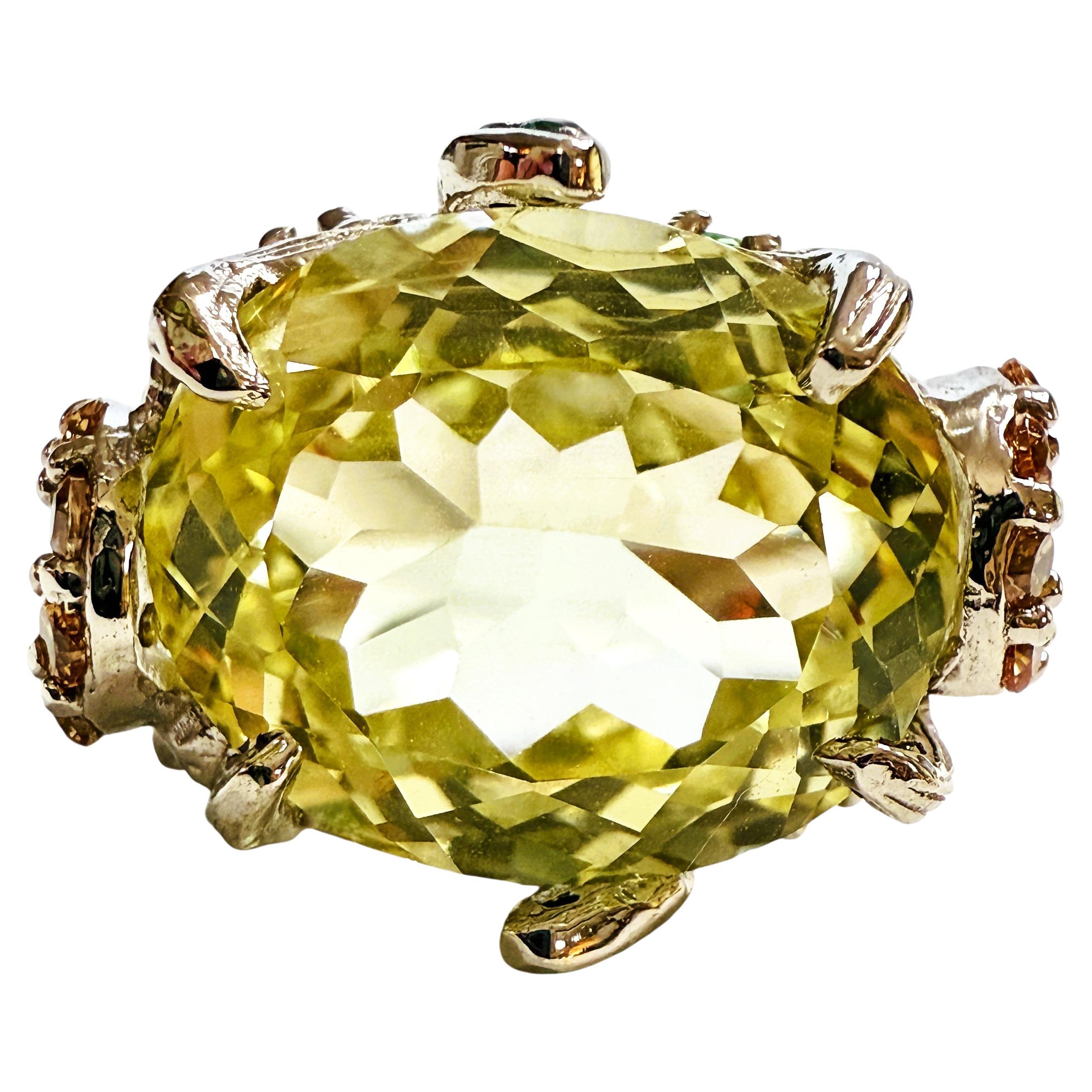 New 11.7 Carat Pale Yellow Sapphire & Diamond Cut Sapphire Sterling Ring