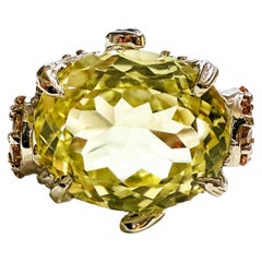 New 11.7 Carat Pale Yellow Sapphire & Diamond Cut Sapphire Sterling Ring
