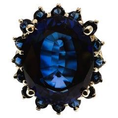 New 11.70 Carat Oval & Diamond Cut Blue Sapphire Sterling Silver Ring